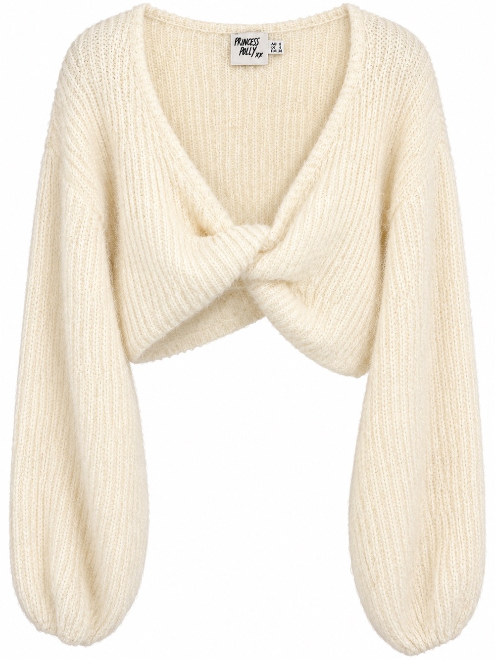 Princess Polly Cream Twist Front Cropped Sweater Size US 8